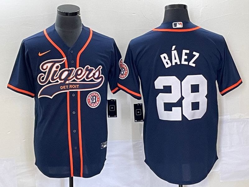 Men Detroit Tigers #28 Baez Blue Joint Name 2025 Nike MLB Jersey style 3